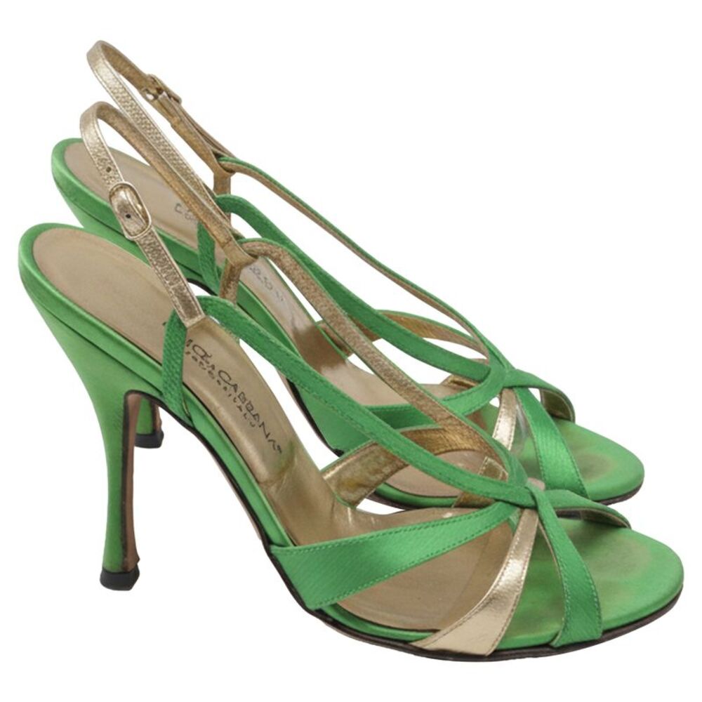 Dolce & Gabbana Strappy Sandal Heels in Green Satin
